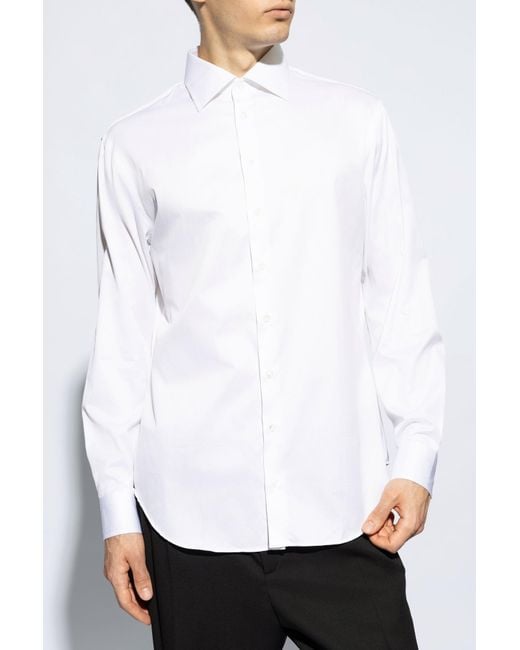 Giorgio Armani White Button-Up Curved Hem Shirt for men