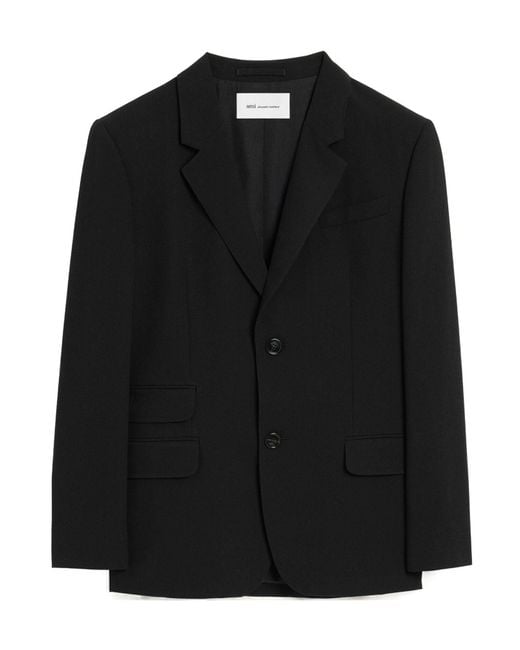 AMI Black Single Breasted Straight-Fit Wool Blazer for men