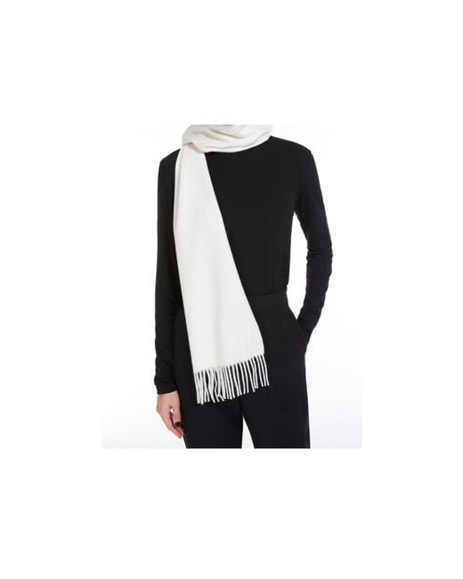 Max Mara White Wsdalia Fringed Edge Scarf