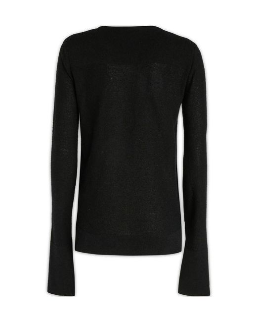 Jil Sander Black Slit-Cuff Detailed Crewneck Knitted Jumper