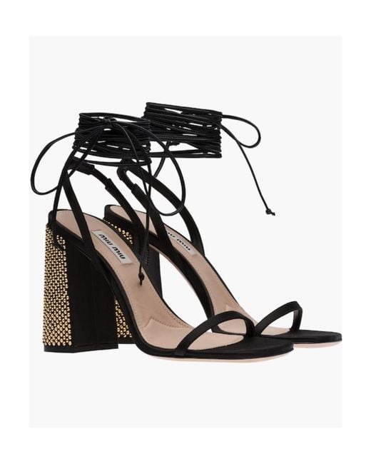 Miu Miu Black Ankle Tie-Fastening Embellished Sandals