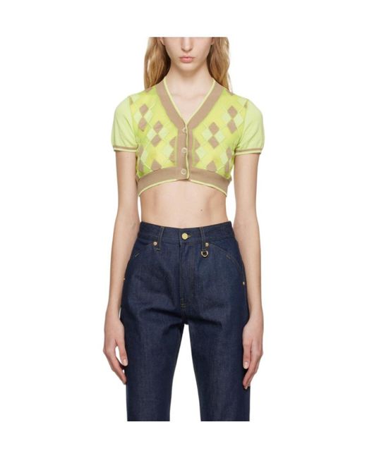 Jacquemus Blue Argyle-Check-Pattern Cropped Top