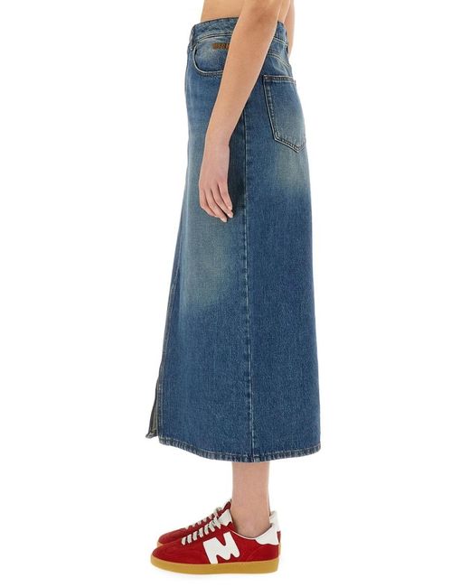 MSGM Blue Front Slit Denim Midi Skirt