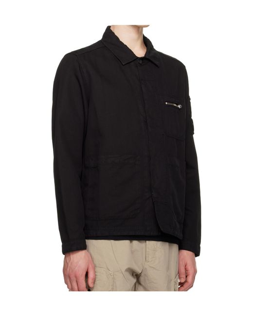 C P Company Black Lapel Long-Sleeved Casual Jacket for men