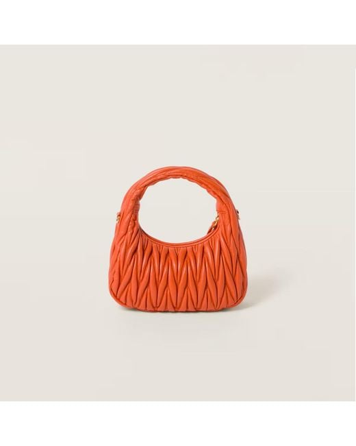 Miu Miu Orange Wander Matelassé Nappa Leather Hobo Bag
