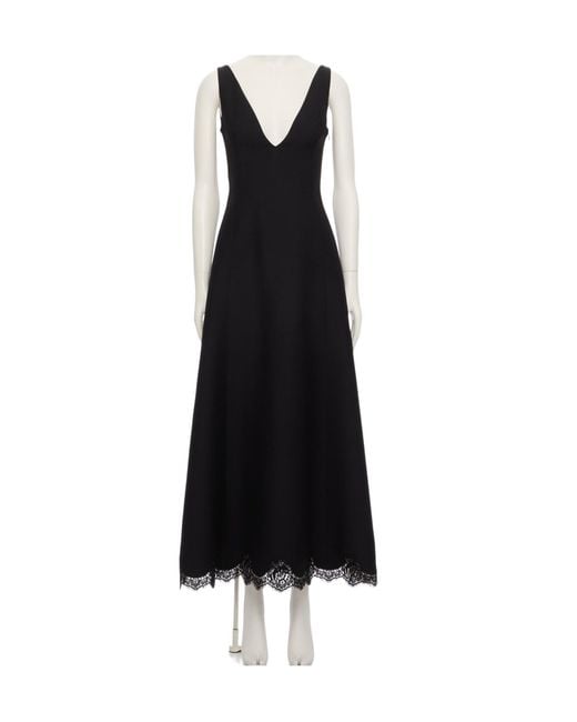 Valentino Black Lace-Trim V-Neck Dress