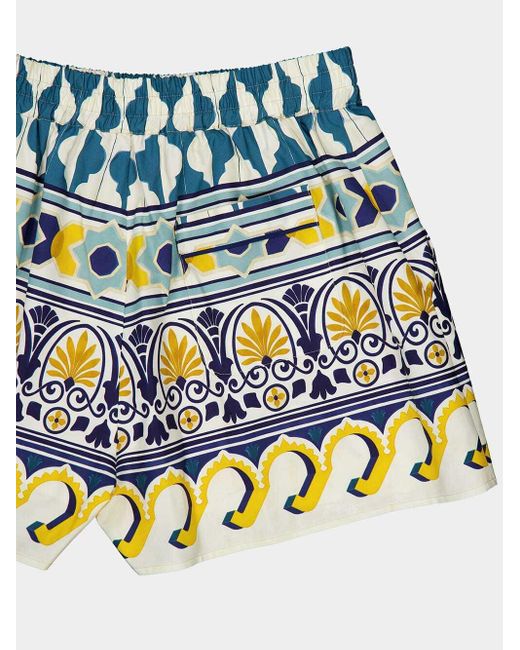 LaDoubleJ Blue Abstract-Pattern Cotton Shorts