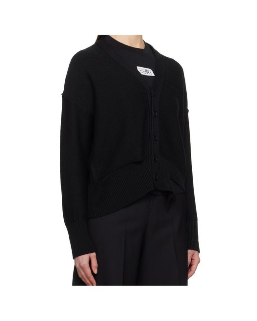 MM6 by Maison Margiela Black V-Neck Cut-Out Detailed Cardigan
