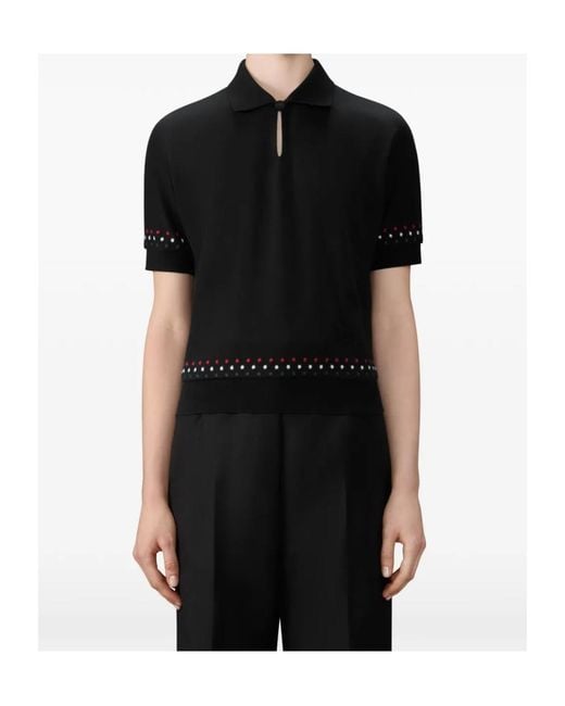 Thom Browne Black Snowflake-Embroidery Polo Top