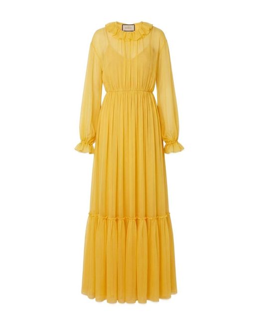 Gucci Yellow Silk Chiffon Dress