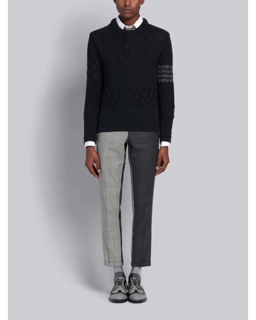 Thom Browne Black Aran Cable Tonal 4-Bar Jumper for men