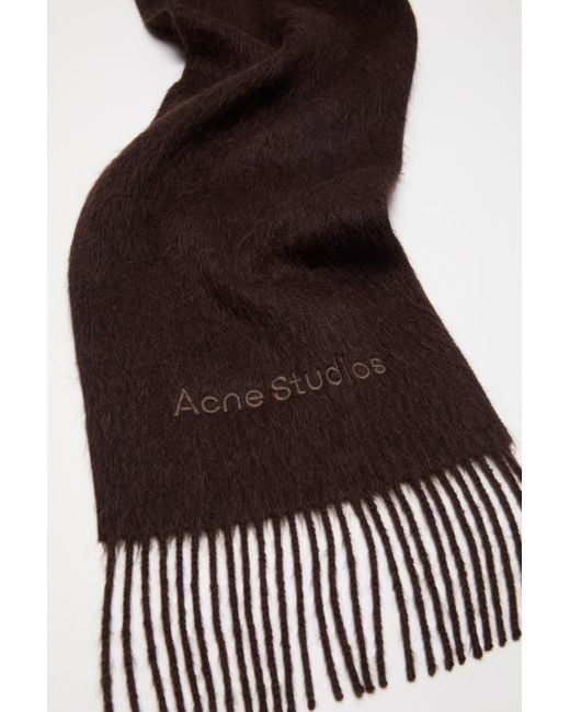 Acne Brown Logo Detail Fringed Scarf