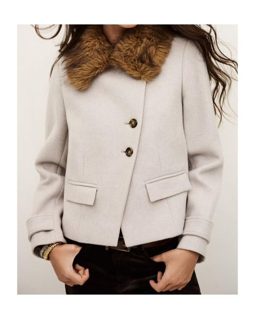 Ba&sh Natural Terry Fur-Trimmed Coat