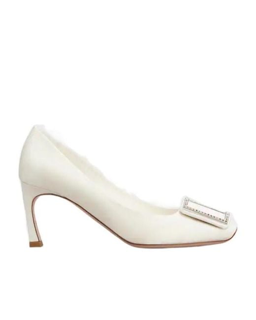 Roger Vivier White Trompette Satin Pumps