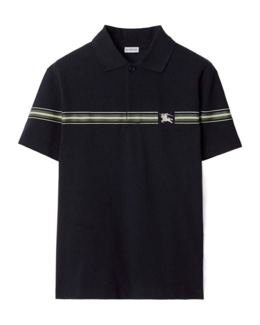 Burberry Black Equestrian Knight Motif Striped Polo Shirt for men