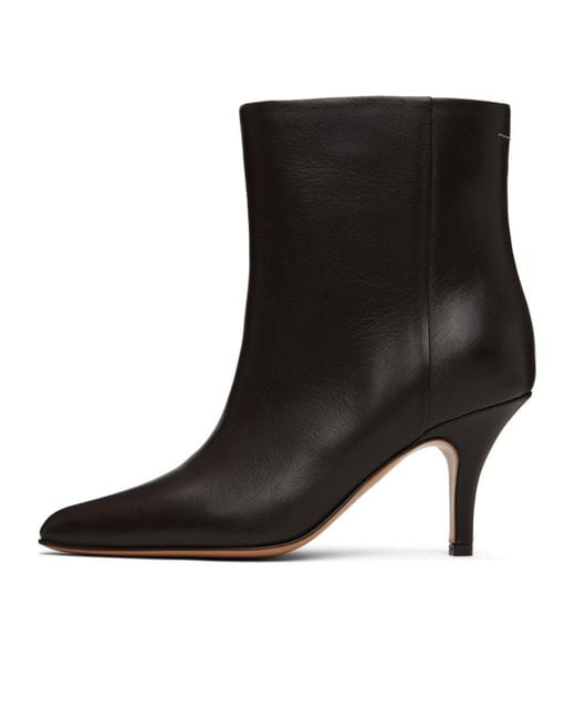 MM6 by Maison Martin Margiela Black Pointed-Toe Leather Ankle Boots