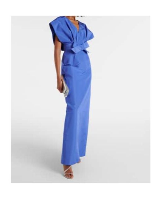 Carolina Herrera Blue Bow-Detail Silk Faille Gown