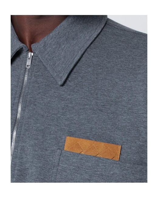 Bottega Veneta Blue Dark Polo Shirt With Intrecciato Detail for men