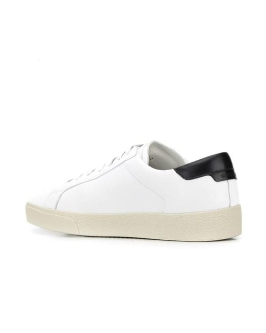 Saint Laurent White Embroidered Sneakers In Canvas And Smooth Leather for men