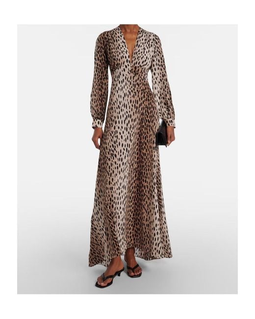 Rixo Natural Emory Printed Silk Maxi Dress