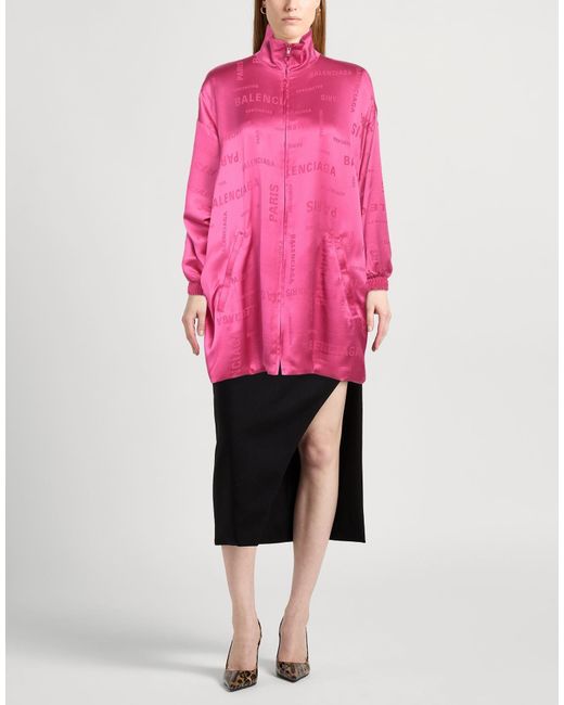 Balenciaga Pink Satin Solid-Color Turtleneck Zip-Up Jacket