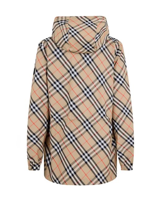 Burberry White Diagonal Check Hooded Mid-Length Coat