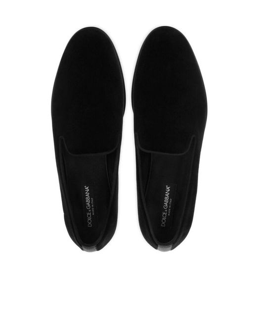 Dolce & Gabbana Black Round Toe Velvet Loafers for men