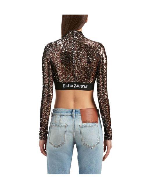 Palm Angels Black Sequin Embellished Cropped Top