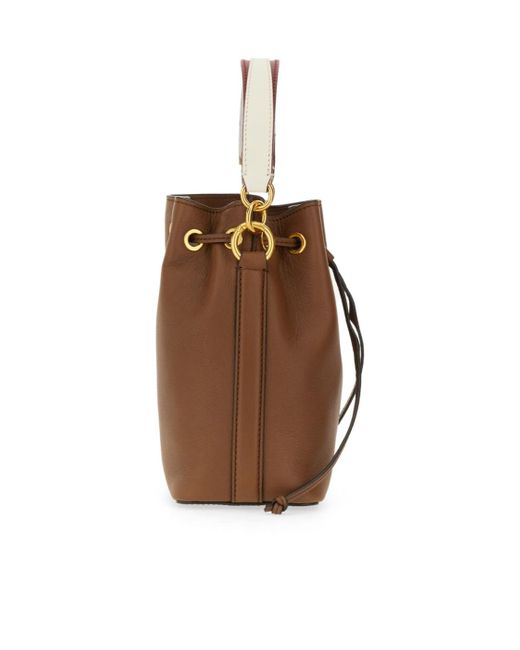 Bally Brown Logo Printed Drawstring Bucket Bag