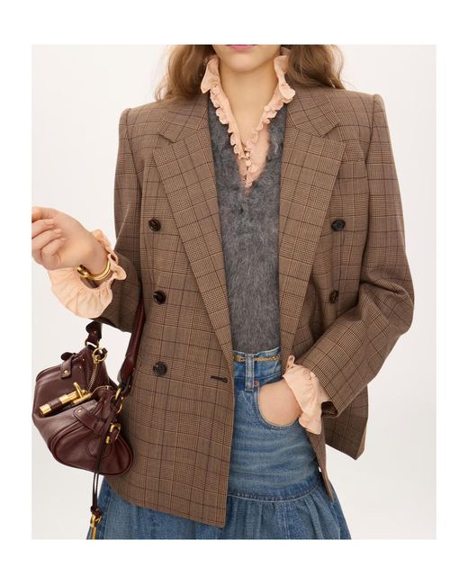 Chloé Brown Chloé Checked Double-Breasted Blazer