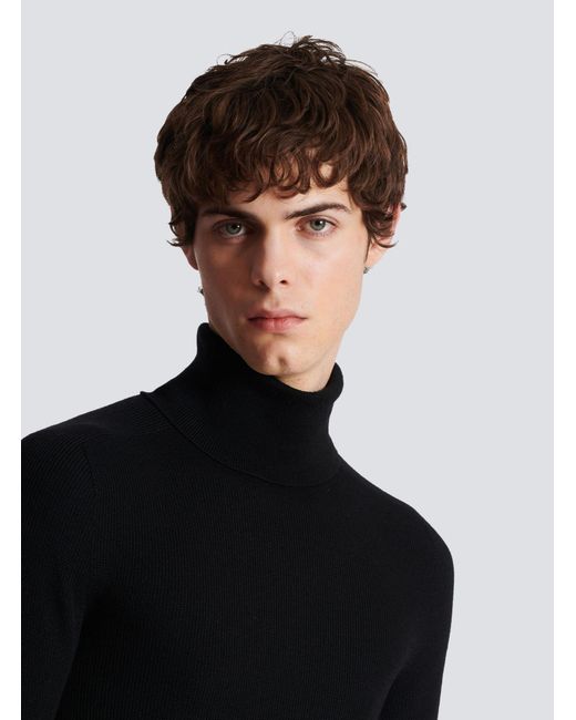 Balmain Blue Turtleneck Knitted Jumper for men