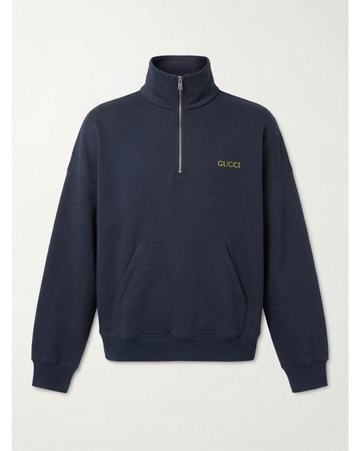 Gucci Blue Jersey Half-Zip Jacket With Patch for men