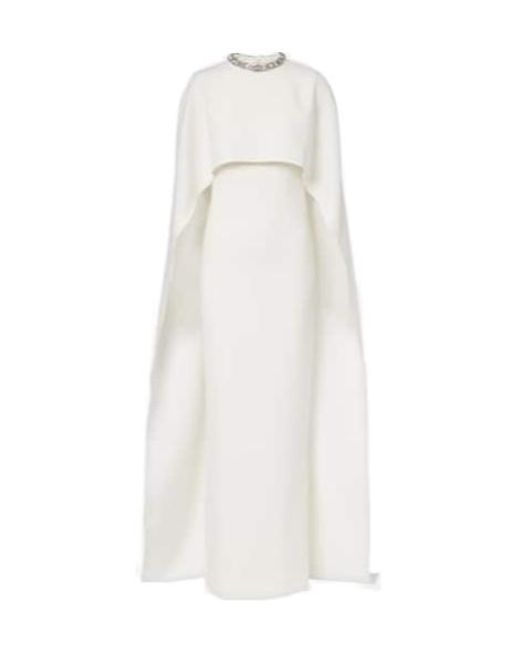 Roland Mouret White Crystal-Embellished Caped Crepe Gown