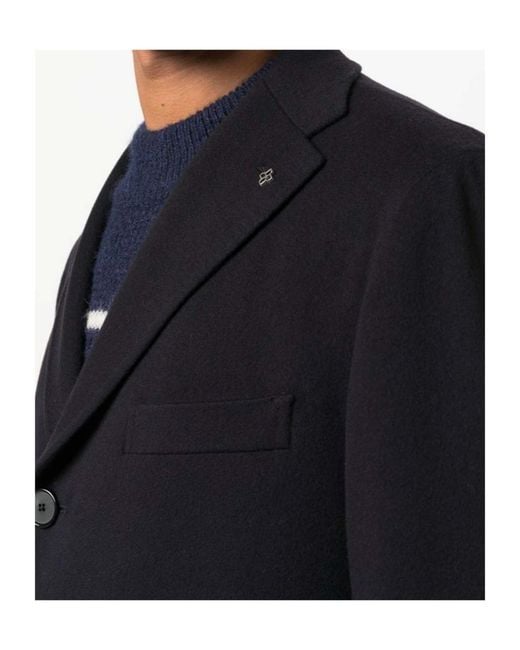 Tagliatore Blue Single-Breasted Coat for men