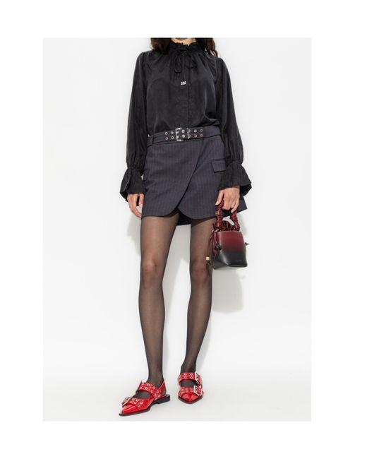 Ganni Blue Ruffled Long-Sleeved Shirt