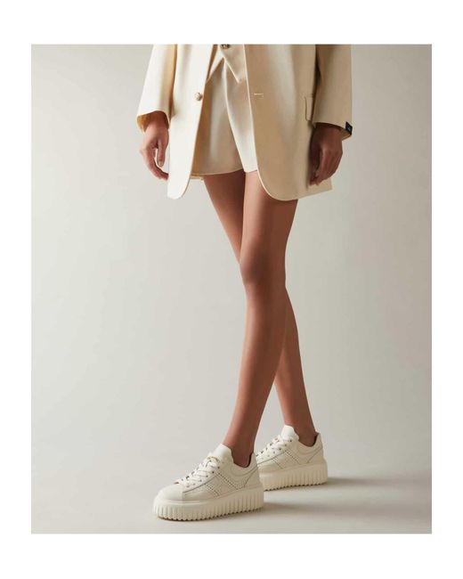 Hogan White Logo-Perforated Chunky Sneakers