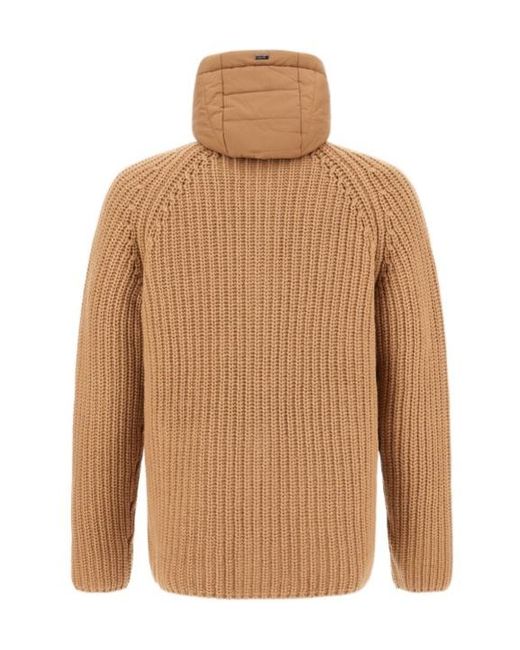 Herno Brown Hooded Knitted Button-Up Cardigan for men