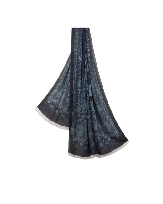 Etro Blue Jacquard Fringed Edge Scarf for men
