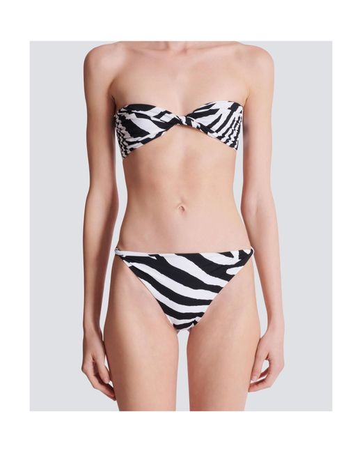 Balmain White Zebra Two-Piece Swimsuit