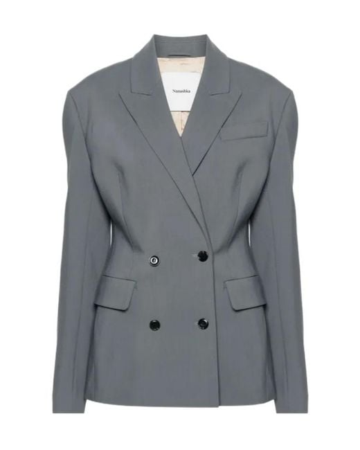Nanushka Gray Laane Double-Breasted Tailored Blazer