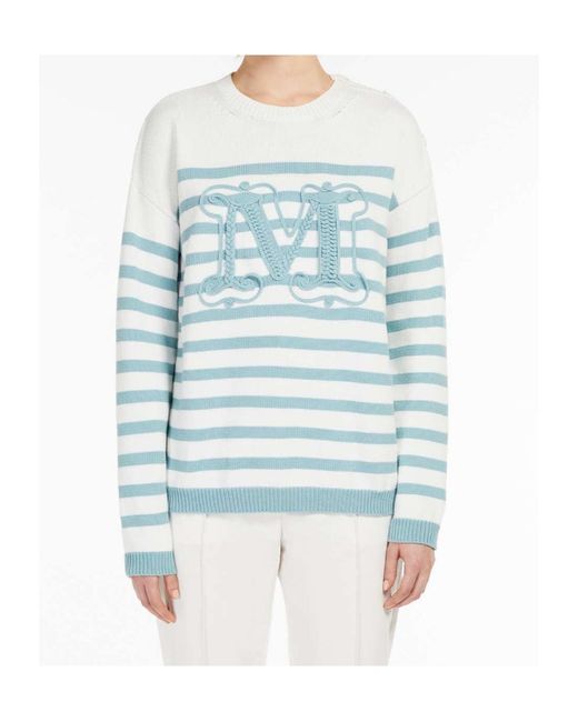 Max Mara Blue Logo Striped Pullover