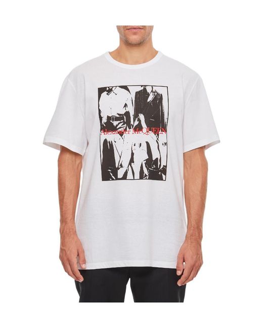 McQueen White Logo Printed Crewneck T-Shirt for men