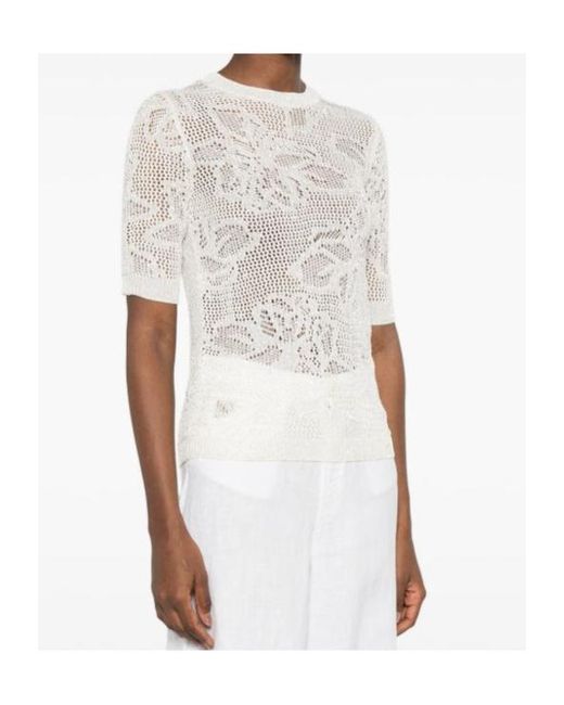 Fabiana Filippi White Openwork Short-Sleeved Knitted Top