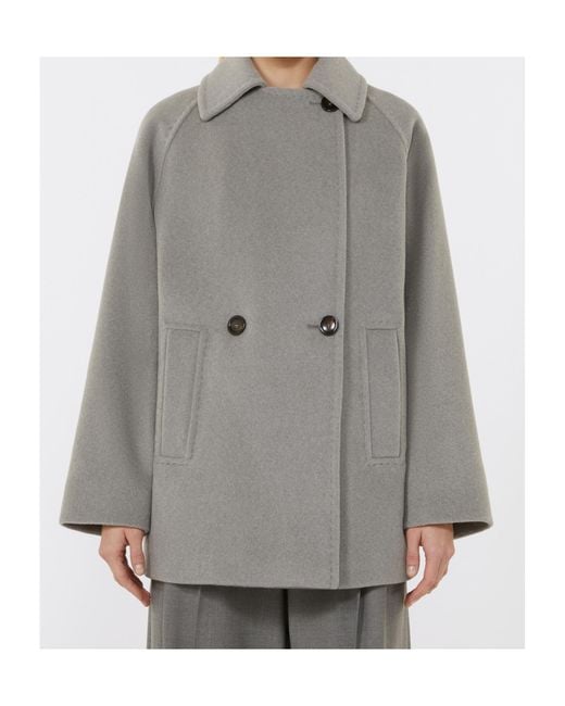Max Mara Gray Studio Double-Breasted Long-Sleeved Coat