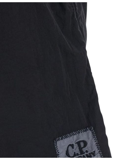 C P Company Blue Swim Trunks With A Logo Patch for men