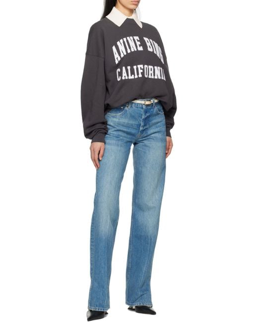 Anine Bing Black Miles Logo-Printed Crewneck Sweatshirt