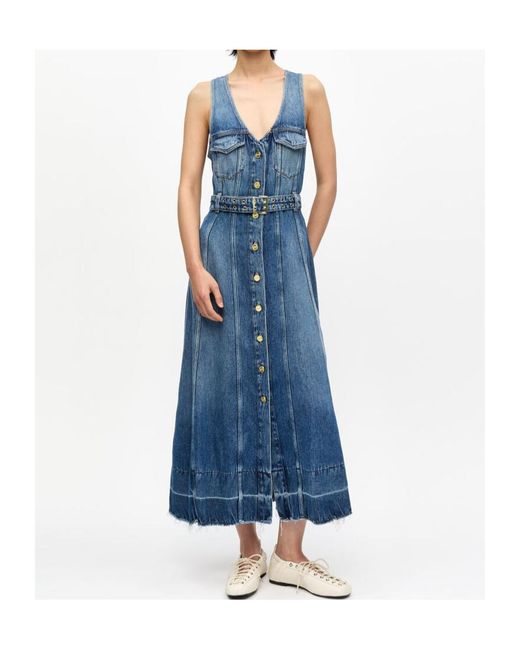 Ganni Blue Light Denim Belt Midi Dress