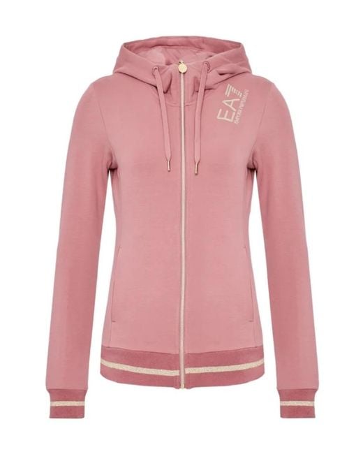 EA7 Pink Logo Hooded Casual Coat