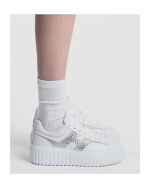 Hogan White H-Stripes Embellished Lace-Up Sneakers