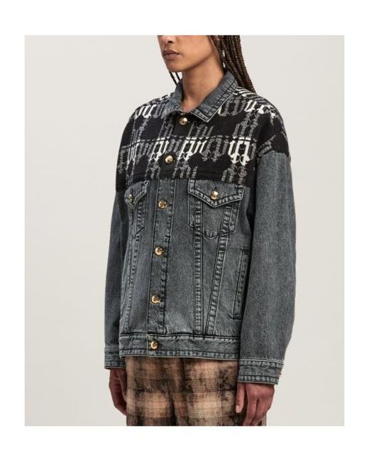 Palm Angels Black Monogram Jacquard Buttoned Denim Jacket